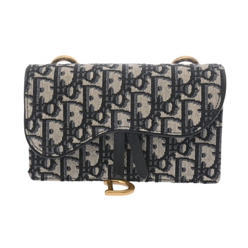 ディオール サドルポーチ  エクリュ/ブルー オブリーク・ジャガードキャンバス レディース 【中古】【bag】