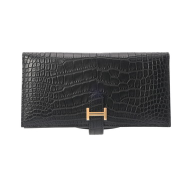エルメス ベアン スフレ ブラック アリゲーターマット ユニセックス 財布 【未使用】【purse】
