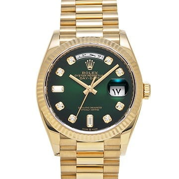 ロレックス デイデイト 36 128238A グリーンオンブレ/バケットダイヤモンド メンズ 時計 【中古】【wristwatch】