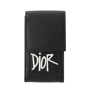 ディオール Stussy フォンホルダー  ブラック グレインレザー ユニセックス バッグ 【中古】【bag】