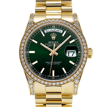 ロレックス デイデイト 118388 グリーン/ダイヤモンド メンズ 時計 【中古】【wristwatch】
