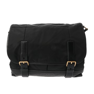 プラダ メッセンジャーバッグ ブラック ナイロン/カーフ メンズ バッグ 【中古】【bag】