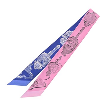 エルメス ツイリー MERVEILLEUSES LANTERNES ピンク/ブルー シルク100％ レディース 【未使用】【other】