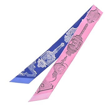 エルメス ツイリー MERVEILLEUSES LANTERNES ピンク/ブルー シルク100％ レディース 【未使用】【other】