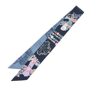 エルメス ツイリー BRIDES DE GALA EN FLEURS＆EYELINER ネイビー系マルチカラー シルク100％ レディース 【未使用】【other】