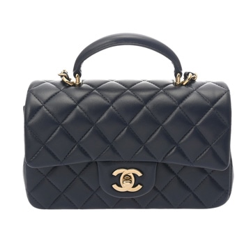 シャネル マトラッセ トップハンドル ミニ クラシック ハンドバッグ ネイビー AS2431 ラムスキン レディース バッグ 【中古】【bag】