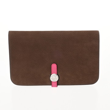 エルメス ドゴン GM ブラウン／フューシャピンク ヴォーロデオ ユニセックス 財布 【中古】【purse】
