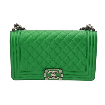 シャネル ボーイシャネル チェーンショルダー 25cm  グリーン A67086 カーフスキン レディース バッグ 【中古】【bag】