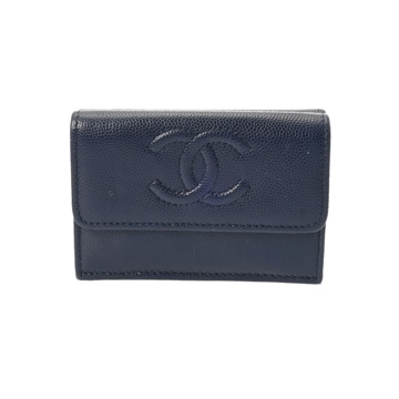 シャネル スモールフラップウォレット  ネイビー AP4655 グレインドカーフスキン レディース 財布 【中古】【purse】
