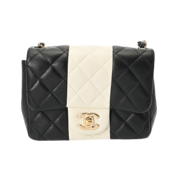 シャネル マトラッセ ミニフラップバッグ ブラック/ホワイト A35200 ラムスキン レディース バッグ 【中古】【bag】