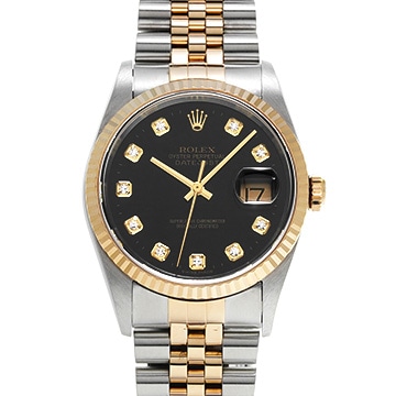 ロレックス デイトジャスト 36 16233G ブラック/ダイヤモンド メンズ 時計 【中古】【wristwatch】