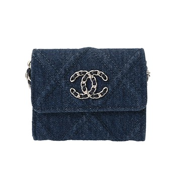 シャネル CHANEL19 チェーンコインパース ブルー AP1787 デニム レディース 財布 【中古】【purse】