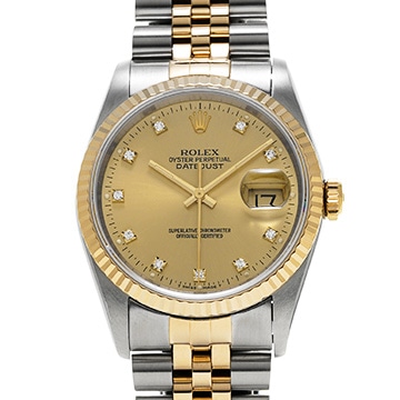 ロレックス デイトジャスト 16233G シャンパン/ダイヤモンド メンズ 時計 【中古】【wristwatch】