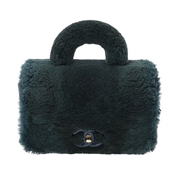 シャネル マトラッセ トップハンドル フラップバッグ ネイビー ファー/カーフスキン レディース バッグ 【中古】【bag】