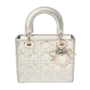 ディオール カナージュ LADY DIOR MY ABCDIOR スモールバッグ  シルバー ラムスキン レディース バッグ 【中古】【bag】