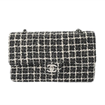 シャネル マトラッセ Wフラップ Wチェーンショルダー 25 ブラック A01112 ツイード レディース バッグ 【中古】【bag】