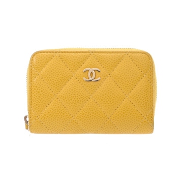 シャネル マトラッセ クラシック ジップ コインパース イエロー AP0216 キャビアスキン レディース 財布 【中古】【purse】
