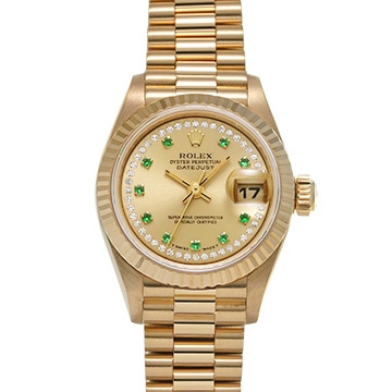 ロレックス デイトジャスト 69178LE シャンパン/ダイヤモンド/エメラルド レディース 時計 【中古】【wristwatch】