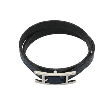 エルメス ブレスレット ビーアピ ドゥブルトゥール ブルー/ブラック/シルバー金具 ヴォーエプソン/ヴォースイフト ユニセックス ジュエリー 【中古】【jewelry】