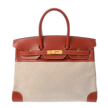 エルメス バーキン 35 エクリュ/ブリック トワルアッシュ/ボックスカーフ ユニセックス バッグ 【中古】【bag】