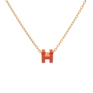 エルメス ポップ H ミニネックレス レッド/ゴールド金具 エナメル レディース ジュエリー 【未使用】【jewelry】