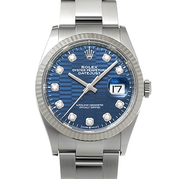 ロレックス デイトジャスト 36 126234G ブライトブルー フルーテッドモチーフ/ダイヤモンド メンズ 時計 【中古】【wristwatch】