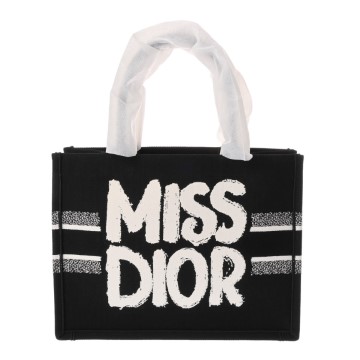 ディオール ブックトートバッグ ミディアム Miss Dior キャンバス ブラック/ホワイト キャンバス レディース バッグ 【中古】【bag】