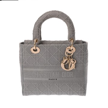 ディオール LADY D-LITE ミディアムバッグ グレー M0565OREY_M950 キャンバス レディース バッグ 【中古】【bag】
