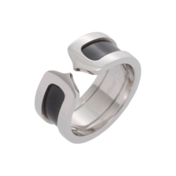 カルティエ C2リング ワイド #51 シルバー B409351 K18ホワイトゴールド WG/ラッカー レディース ジュエリー 【中古】【jewelry】