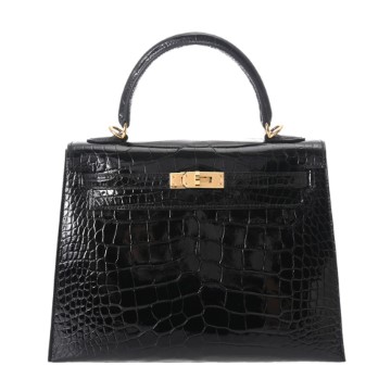 エルメス ケリー25 外縫い トリコロール ブラック アリゲーターリセ レディース バッグ 【未使用】【bag】