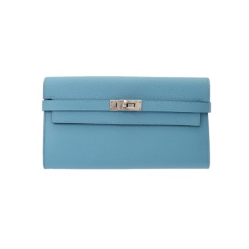 エルメス ケリーウォレット ロング ヴェルソ ブルーノール/ルージュクー ヴォーエプソン レディース 財布 【中古】【purse】