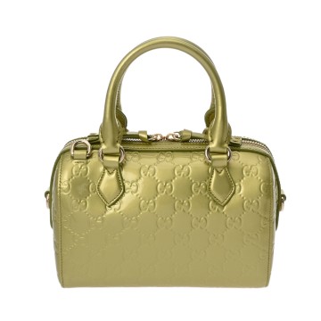 グッチ スモール ボストン グリーン 848889 213317 GGエンブレム/パテントレザー レディース バッグ 【中古】【bag】