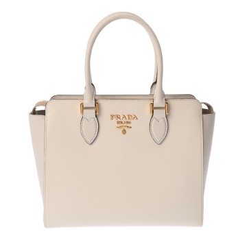プラダ 2WAY ハンドバッグ ホワイト 1BA164 サフィアーノレザー/カーフ レディース バッグ 【中古】【bag】