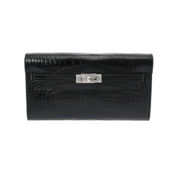 エルメス ケリーウォレット ロングトゥーゴー  ブラック アリゲーターリセ ユニセックス 財布 【未使用】【purse】