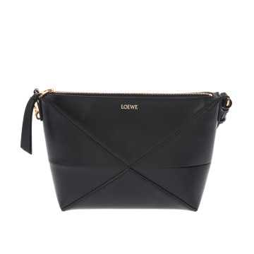 ロエベ パズルフォルド ポーチ ブラック C510PT1X01 シャイニーカーフ レディース バッグ 【中古】【bag】