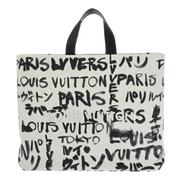 ルイ ヴィトン LV×NIGO ショッパートート MM ブラック/ホワイト N40797 カウハイドレザー ユニセックス バッグ 【中古】【bag】