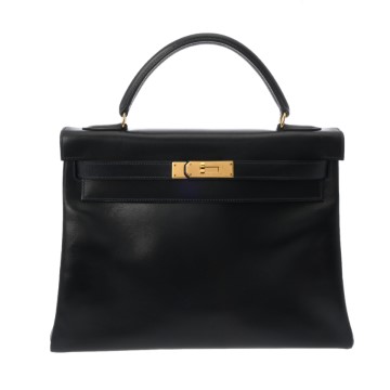 エルメス ケリー 32 内縫い ネイビー ボックスカーフ レディース バッグ 【中古】【bag】