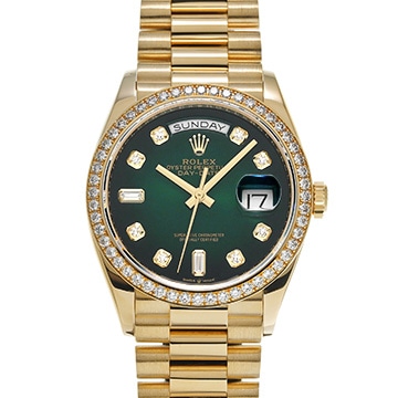 ロレックス デイデイト 36 128348RBR グリーンオンブレ/ダイヤモンド メンズ 時計 【中古】【wristwatch】