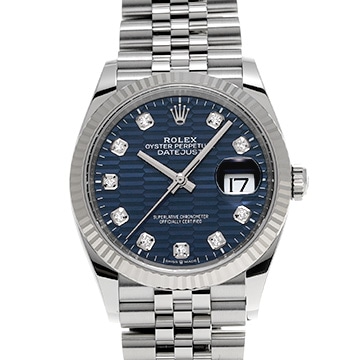 ロレックス デイトジャスト 36 126234G ブライトブルー フルーテッドモチーフ/ダイヤモンド メンズ 時計 【中古】【wristwatch】