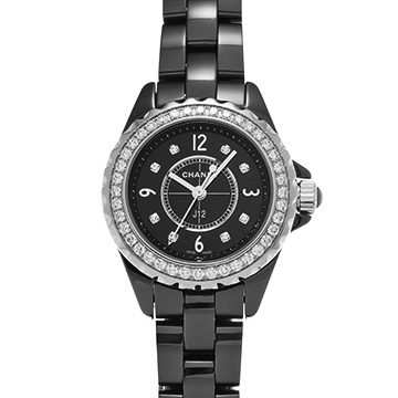 シャネル J12 29MM H2571 ブラックラッカー/ダイヤモンド レディース 時計 【中古】【wristwatch】