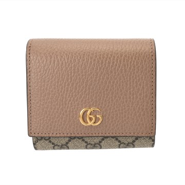 グッチ ウォレット ダブルG ベージュ/エボニー/ダスティピンク 598587 493075 レザー/GGスプリームキャンバス レディース 財布 【中古】【purse】