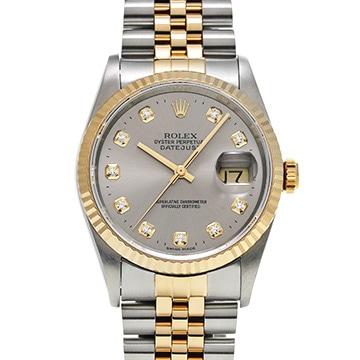 ロレックス デイトジャスト 36 16233G グレー/ダイヤモンド メンズ 時計 【中古】【wristwatch】
