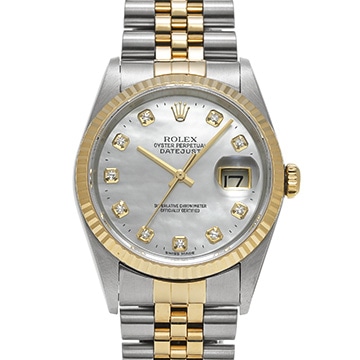 ロレックス デイトジャスト 16233NG ホワイトシェル/ダイヤモンド メンズ 時計 【中古】【wristwatch】