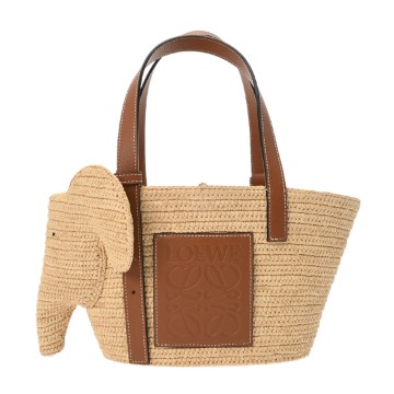 ロエベ エレファント バスケット スモール ナチュラル/タン A546T37X01 ラフィア/カーフ レディース バッグ 【中古】【bag】