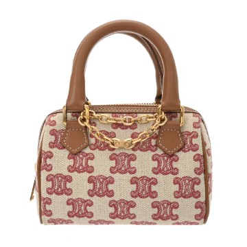 セリーヌ ミニ ボストン ベージュ/タン 195112CS8.25VP テキスタイル/カーフ レディース バッグ 【中古】【bag】