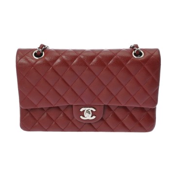 シャネル マトラッセ Wフラップ チェーンショルダー 25 レッド A01112 キャビアスキン レディース バッグ 【中古】【bag】