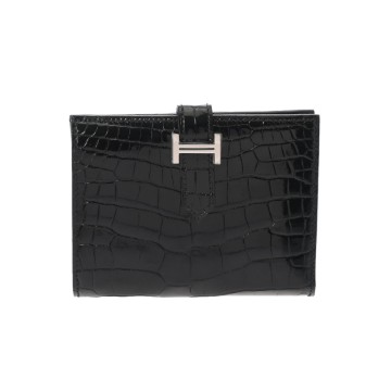 エルメス ベアン コンパクト ブラック アリゲーターリセ レディース 財布 【中古】【purse】