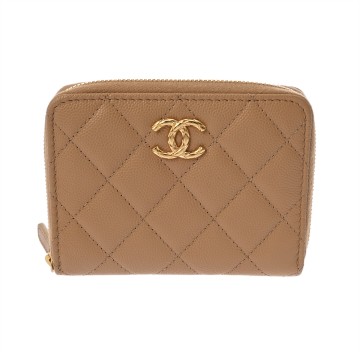 シャネル マトラッセ ジップウォレット ベージュ AP5016 グレインドカーフスキン レディース 財布 【中古】【purse】