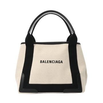 バレンシアガ ネイビーカバス S ホワイト/ブラック 339933 キャンバス/レザー レディース バッグ 【中古】【bag】
