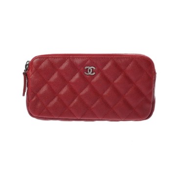 シャネル マトラッセ チェーンウォレット  レッド A82527 キャビアスキン レディース バッグ 【中古】【bag】